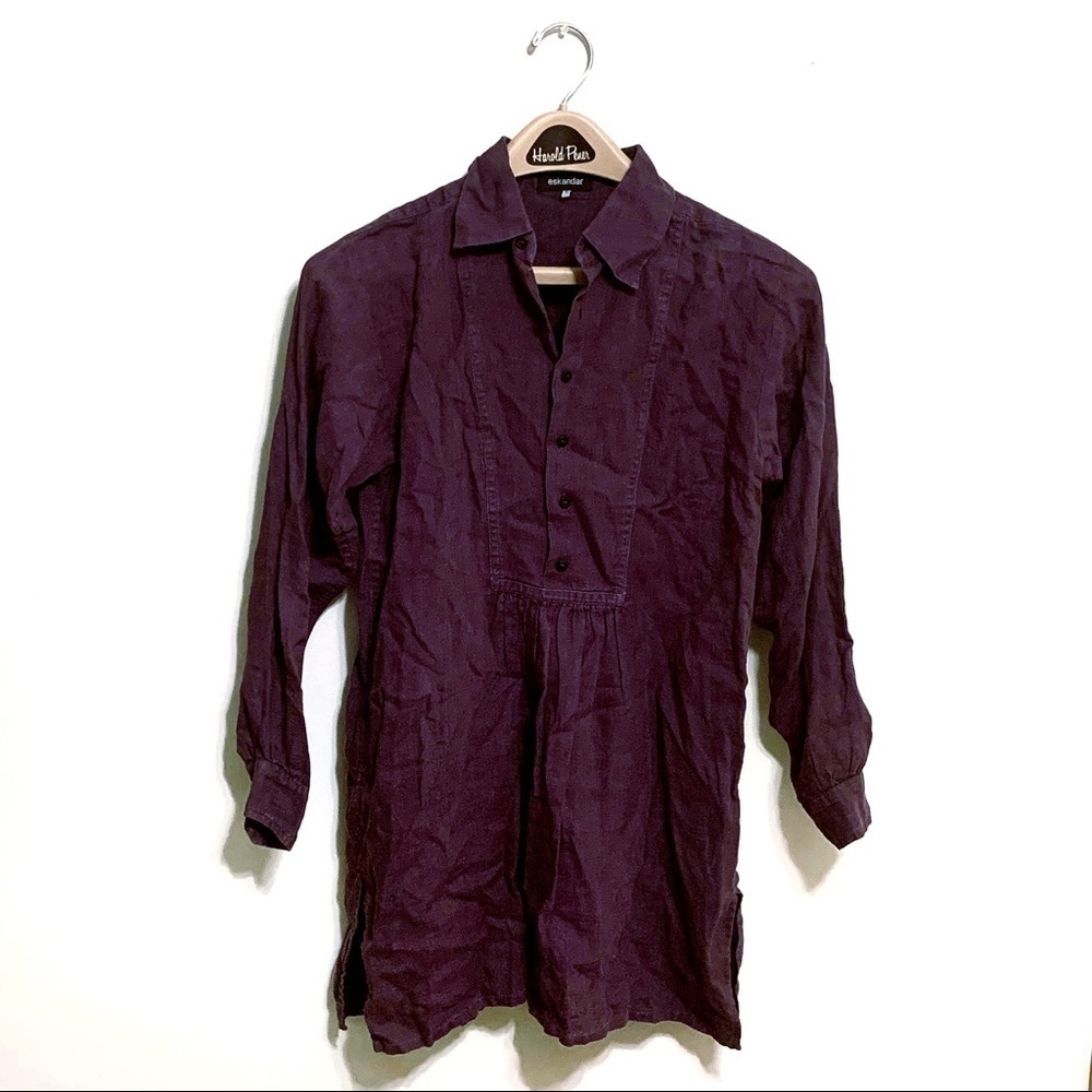 Eskandar Shirt Womens 0 Tunic Popover Linen Purple Lagenlook